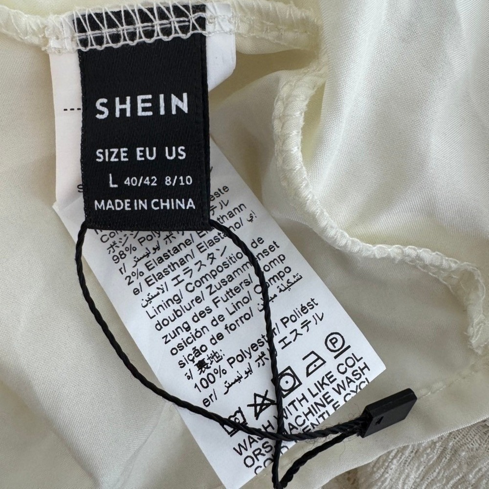 SHEIN Floral Midi Dress L Lace Trim Puff Sleeve Cottagecore Renaissance Milkmaid - Picture 9 of 12